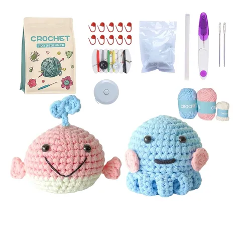 Kit de Crochet pour Débutants Animaux Mignons Baleine et Pieuvre Fil Acrylique Artisanat Tricot Main DIY