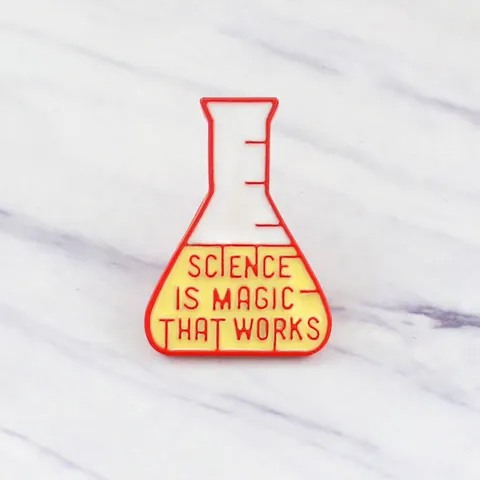 Science Is Magic That Works Enamel Pin Zinc Alloy Conical Flask Brooch Laboratory Beaker Badge For Backpack Lapel Accessories Science Lover Gift