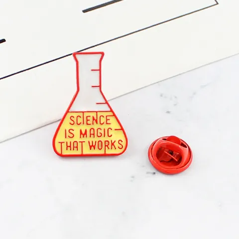 Science Is Magic That Works Enamel Pin Zinc Alloy Conical Flask Brooch Laboratory Beaker Badge For Backpack Lapel Accessories Science Lover Gift