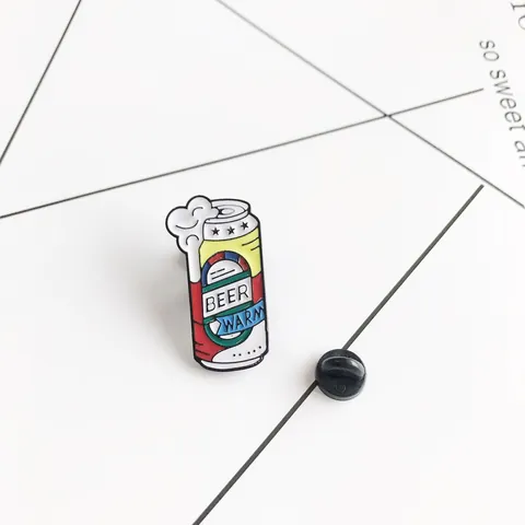 Creative Beer Can Enamel Brooch Pin With Beer Warm Letter Design Alloy Lapel Pin For Friends Gift Party Unisex Jewelry