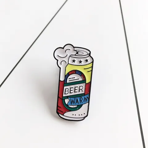 Creative Beer Can Enamel Brooch Pin With Beer Warm Letter Design Alloy Lapel Pin For Friends Gift Party Unisex Jewelry