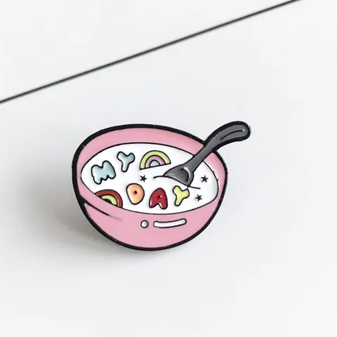 Spilla in Smalto a Forma di Ciotola Rosa My Day Arcobaleno Stella Motivo Lega Distintivo Moda Gioielli Regalo