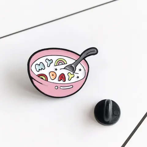 Spilla in Smalto a Forma di Ciotola Rosa My Day Arcobaleno Stella Motivo Lega Distintivo Moda Gioielli Regalo