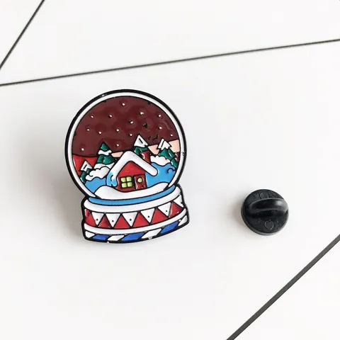 Cartoon Snow Globe Enamel Pin Badge Winter Snow Scene Christmas Tree House Alloy Brooch For Clothes Bag Hat Jewelry Gift