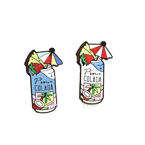 Tropical Pina Colada Cocktail Can Enamel Brooch Pin Colorful Summer Fruit Palm Tree Umbrella Alloy Badge For Clothes Bag Accessories