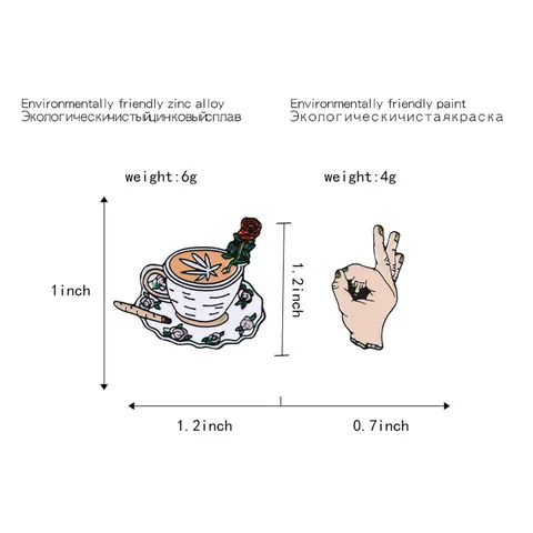 Punk Legering Emaille Broche Set Grappig OK Gebaar Hand Middelvinger En Roos Koffiekopje Badge Voor Rugzak Kleding Accessoires