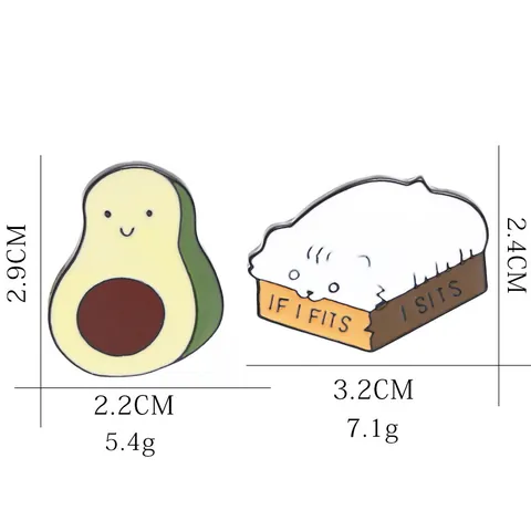 Cartoon Niedliche Katze In Box Avocado Emaille Pin Brosche Set Legierung Schmuck Für Rucksack Kleidung Damen