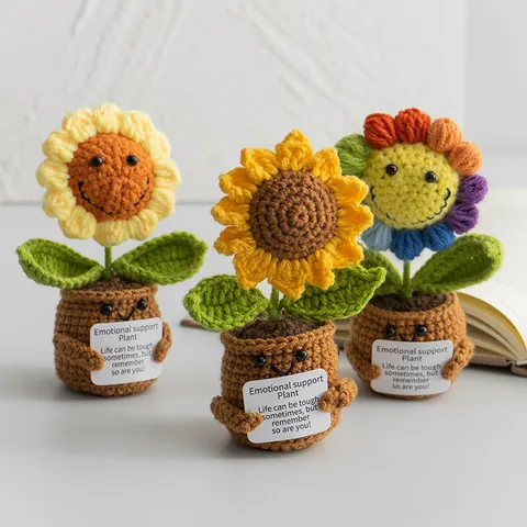 Handgehäkelte Sonnenblume Im Topf Mit Emotionaler Unterstützungskarte Süßes Lächeln Schreibtischdeko Strickornament Geschenk