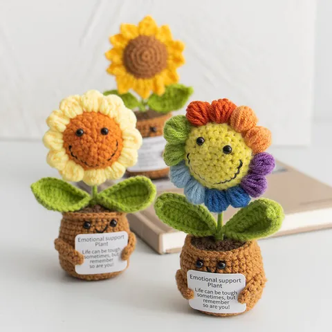 Handgehäkelte Sonnenblume Im Topf Mit Emotionaler Unterstützungskarte Süßes Lächeln Schreibtischdeko Strickornament Geschenk