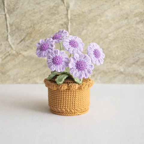 Fiori all'Uncinetto Fatti a Mano in Vaso Girasole Margherita Ornamento Cotone Artificiale Pianta Casa Ufficio Scrivania Decor