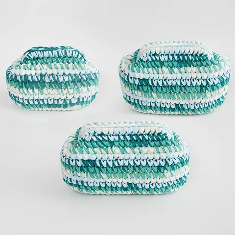 Hand Woven Crochet T-shirt Yarn Handbag For Women Striped Large Capacity Cosmetic Bag Casual Handmade Clutch Tassel Weaving Bag