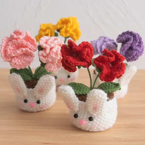 Fiori In Vaso All'Uncinetto Fatti A Mano Simpatica Base Animale Maglieria Garofano Rosa Girasole Mughetto Per Casa Ufficio Regalo