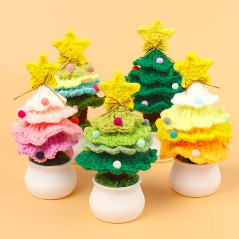 Handgefertigter Gehäkelter Weihnachtsbaum Topfpflanze Schreibtisch Dekoration Miniatur Strick Xmas Baum Ornament Mit Topf Home Geschenk
