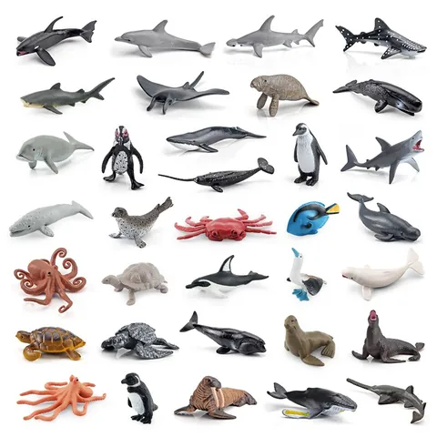 Realistic Ocean Animal Model Toy Set Whale Shark Penguin Turtle Octopus Marine Biology Science Educational Kids Gift