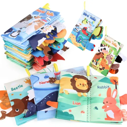 Baby Cloth Book 3D Animal Tails Soft Crinkle Paper Sensory Early Education Toy Washable For Infants Toddlers