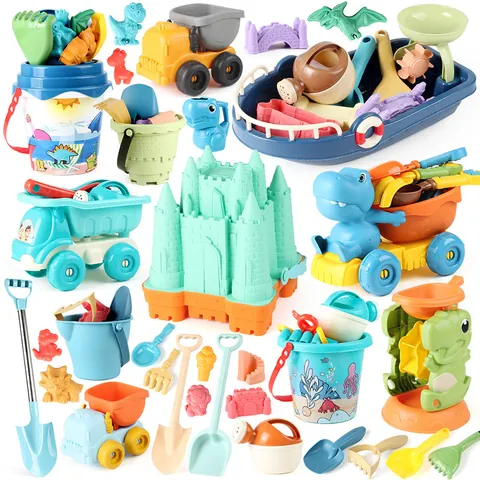 Jouets De Plage Sable Plastique Pelles Râteaux Seaux Moules Plein Air Bord De Mer Amusement Coloré