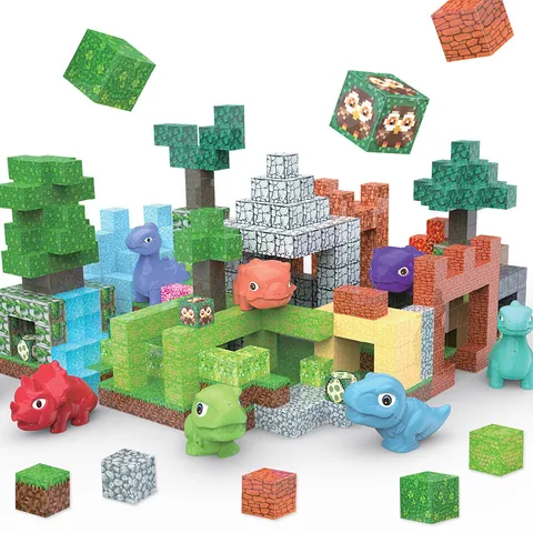 Blocchi da Costruzione Magnetici a Forma di Dinosauro in ABS Stile Pixel Cubi Educativi per Bambini Set di Montaggio Creativo