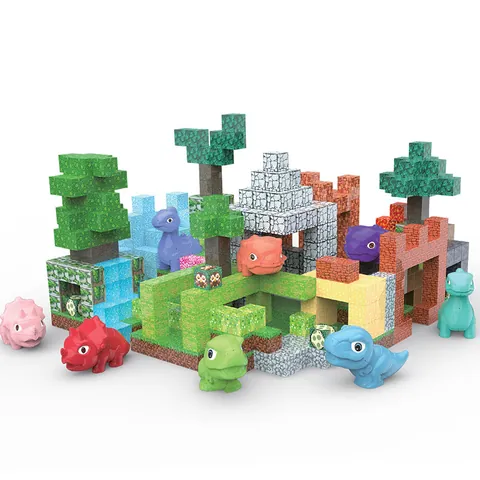 Blocchi da Costruzione Magnetici a Forma di Dinosauro in ABS Stile Pixel Cubi Educativi per Bambini Set di Montaggio Creativo