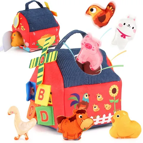 Early Education Farm Animal Barn Plush Toys With Alphabet Number Cognition Sensory Crinkle Paper For Infants Toddlers