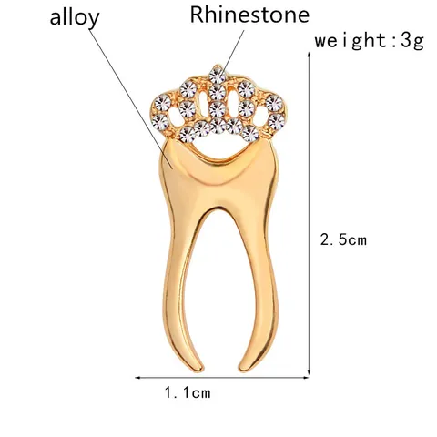 Creative Alloy Rhinestone Crown Tooth Brooch Pin For Dentist Nurse Medical Professionals Clothing Accessories Jewelry Gift