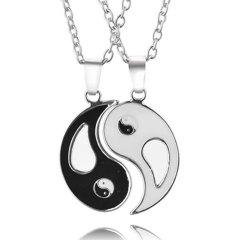 Retro Alloy Yin Yang Tai Chi Pendant Necklace Set Best Friends Couples Matching Puzzle Chain Necklace Jewelry