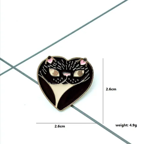 Tekenfilm Emaille Speld Hartvorm Kat Legering Dierlijke Broche Mode Badge Voor Koppels Kleding Denim Rugzak Accessoires