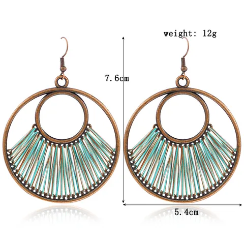 Böhmisch Vintage Legierung Doppelkreis Ohrhänger Geometrisch Drahtgeflochten Fächerförmig Pendelnde Ohrringe Für Damen Ethnischen Schmuck