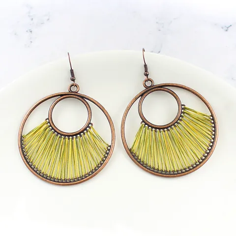 Böhmisch Vintage Legierung Doppelkreis Ohrhänger Geometrisch Drahtgeflochten Fächerförmig Pendelnde Ohrringe Für Damen Ethnischen Schmuck