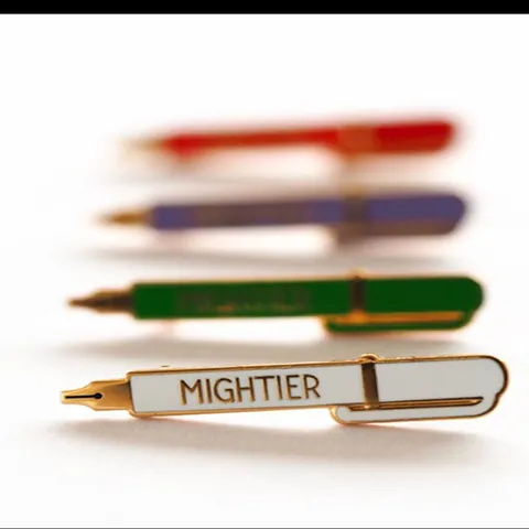 Fountain Pen Enamel Pin MIGHTIER Lettering Alloy Brooch For Backpack Clothing Accessories Women Men Jewelry Gift