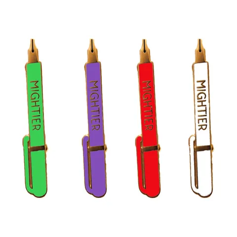 Fountain Pen Enamel Pin MIGHTIER Lettering Alloy Brooch For Backpack Clothing Accessories Women Men Jewelry Gift