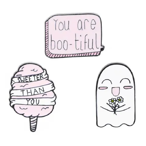 Cartoon Ghost Marshmallow Speech Bubble Enamel Pin Cute Zinc Alloy Brooch Badge For Backpack Clothing Decoration Jewelry Gift