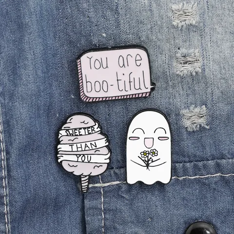 Cartoon Ghost Marshmallow Speech Bubble Enamel Pin Cute Zinc Alloy Brooch Badge For Backpack Clothing Decoration Jewelry Gift