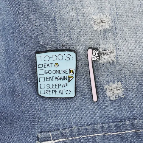 Creative Cartoon Enamel Pins To-Do List And Pink Toothbrush Brooch Alloy Lapel Pin For Backpack Jacket Jewelry Gift For Women