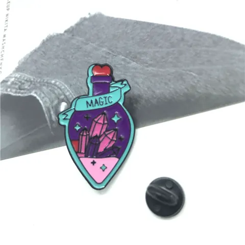 Magic Potion Bottle Enamel Pin Brooch Purple Alloy Heart Crystal Star Cartoon Badge Pin For Clothes Backpack Accessories Jewelry Gift