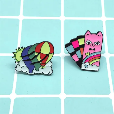 Moda Creativa Cartone Animato Gatto Rosa Mongolfiera Set Spille Smaltate Lega Spilla per Giacche di Jeans Zaini Accessori Gioielli
