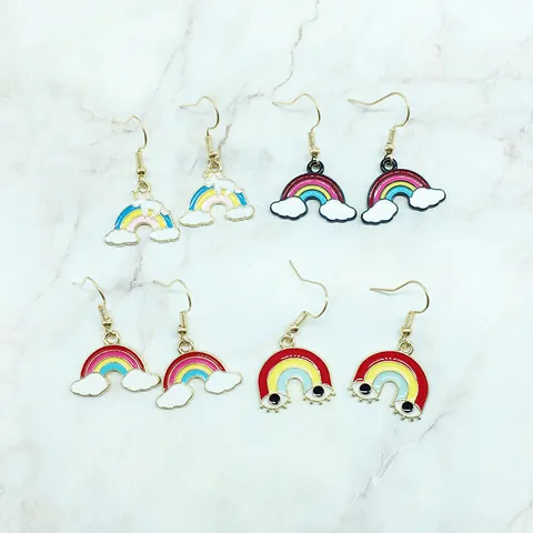 Cute Alloy Drip Oil Rainbow Cloud Unicorn Eyes Drop Earrings For Women Girls Colorful Jewelry Party Gift