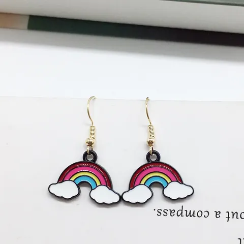 Cute Alloy Drip Oil Rainbow Cloud Unicorn Eyes Drop Earrings For Women Girls Colorful Jewelry Party Gift