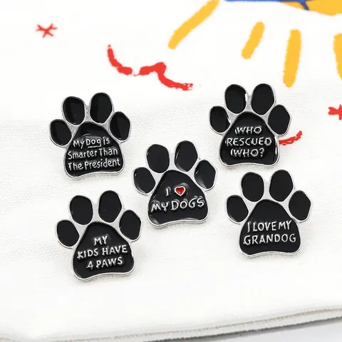 Alloy Enamel Heart Paw Print Brooch Badge Open Adjustable Ring Keychain Set Animal Cartoon Slogan Jewelry Gift For Women Men Pet Lovers