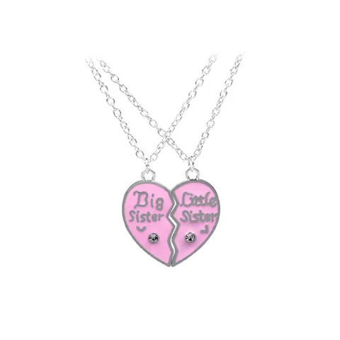 Alloy Enamel Heart Big Little Sister Pendant Necklaces Rhinestone Embellished Best Friends Jewelry Gift For Women Girls