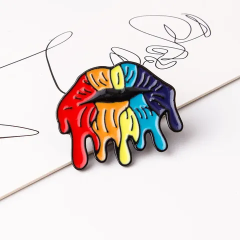 Kreative Bunte Regenbogen Lippen Tropfende Legierung Emaille Brosche Pin Pop-Art Stil Abzeichen Für Kleidung Rucksack Zubehör Damen Schmuck