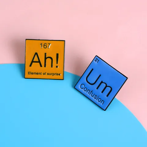 Creative Enamel Pins Funny Periodic Table Element Ah! Um Square Alloy Brooches Humorous Badges For Backpack Clothing Accessories