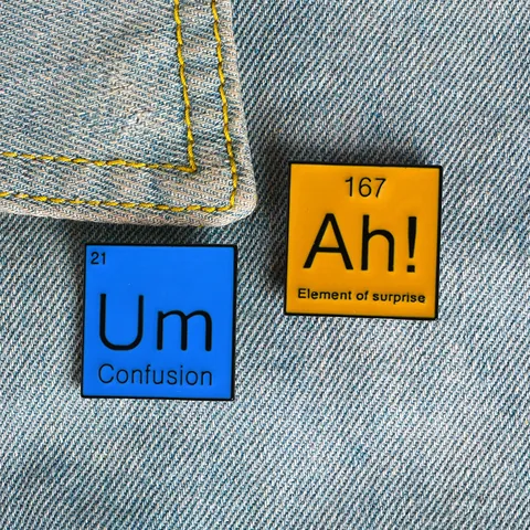 Creative Enamel Pins Funny Periodic Table Element Ah! Um Square Alloy Brooches Humorous Badges For Backpack Clothing Accessories