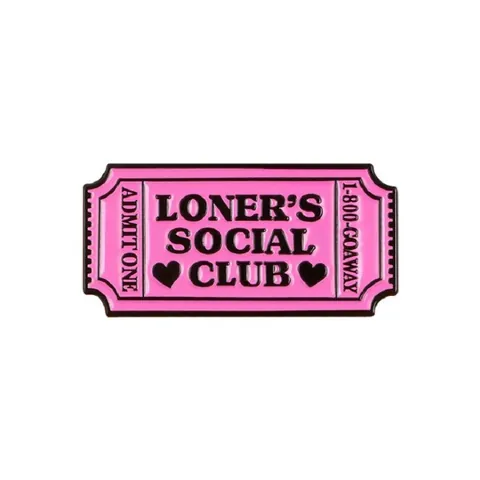 Pink Ticket Stub Enamel Pin Loner's Social Club Alloy Brooch Admit One Heart Pattern Cartoon Jewelry For Backpack Clothing