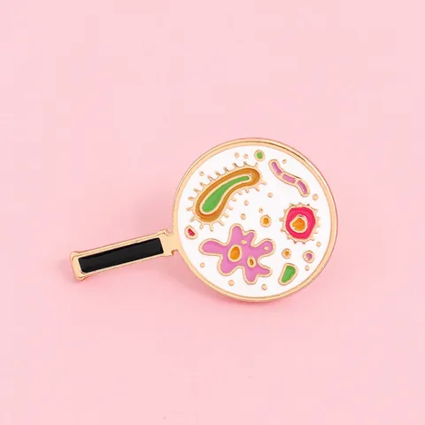 Creative Cartoon Enamel Brooches Alloy Lapel Pins Fruit Microbe Science Magnifying Glass Pattern For Bags Clothes