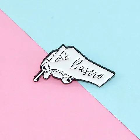 Creative Hand Gesture Holding Hook Enamel Brooch Pin For Women Men Alloy Cartoon Badge Fashion Backpack Clothes Accessory