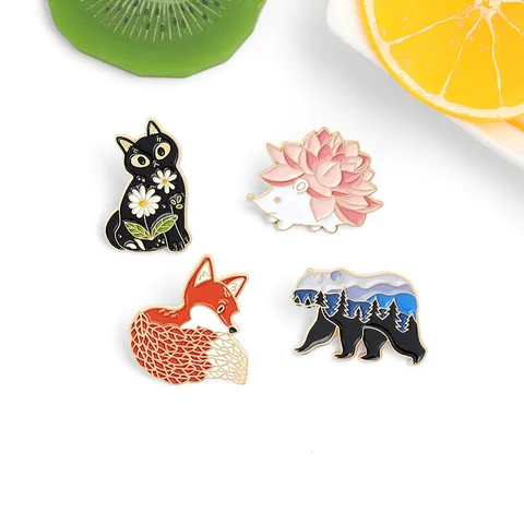 Cartoon Tier Emaille Brosche Pin Set Süße Fuchs Igel Katze Bär Legierung Reversnadeln Für Rucksack Kleidung Jacken Mode Schmuck Zubehör