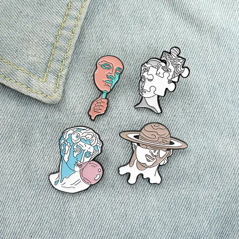Kreative Surrealistische Kunst Skulptur Emaille Pin David Kaugummi Puzzle Gesicht Planet Legierung Brosche Mode Schmuck Geschenk
