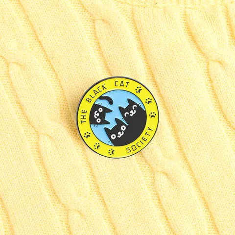 Cartoon Black Cat Society Emaille Pin Rund Legierung Brosche Abzeichen Für Kleidung Taschen Süßes Tier Schmuck Geschenk