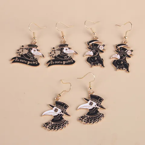 Boucles d'Oreilles Corbeau Médecin de Peste Gothiques en Alliage Émail Style Punk Bijoux Cadeau Halloween Unisexe