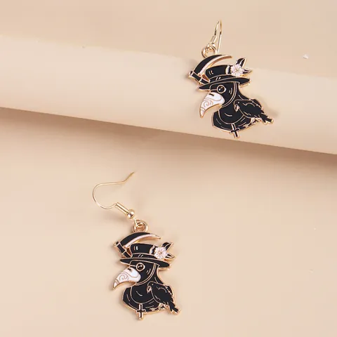 Boucles d'Oreilles Corbeau Médecin de Peste Gothiques en Alliage Émail Style Punk Bijoux Cadeau Halloween Unisexe